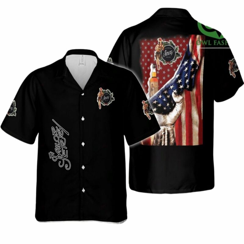 Sailor Jerry Holding American Flag Black Pattern Hawaiian Shirt