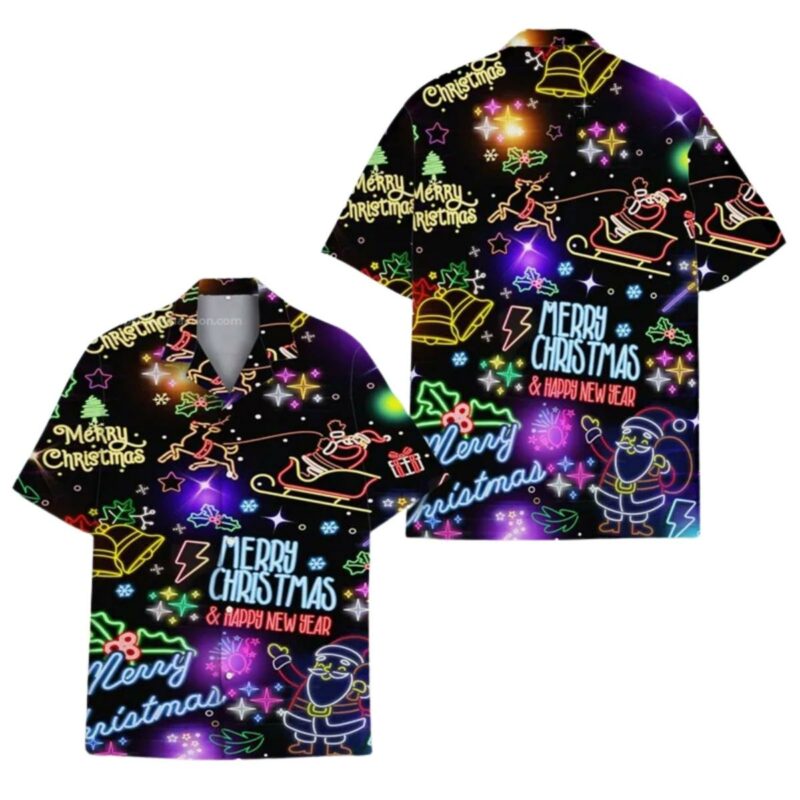 Santa Claus Vibrant Neon Christmas Hawaiian Shirt