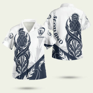 Scottish rugby thistle vibes white hawaiian shirt