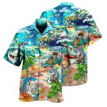 Shark And Skeletons On Beach Party Hawaiian Shirt