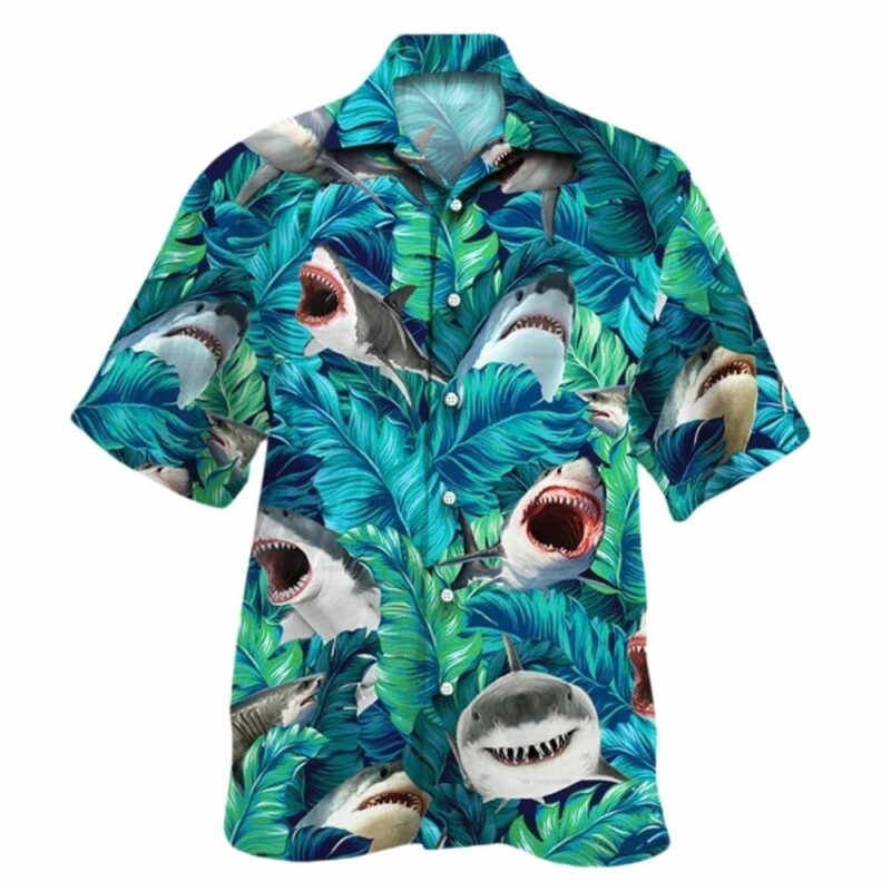 Shark Lovers Gift Palm Leaves Hawaiian Shirt