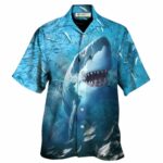 Shark Swims Through Baitfish Shoal Hawaiian Shirt Front