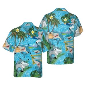 Sharks On The Beach Hawaiian Shirt