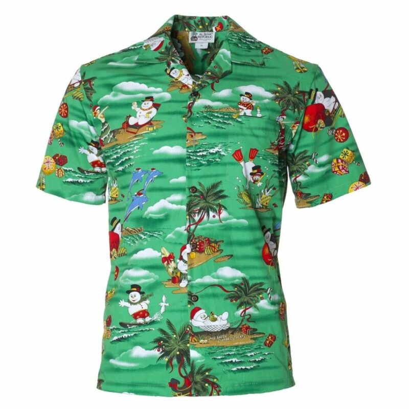 Snowman Vacation Christmas Green Pattern Hawaiian Shirt