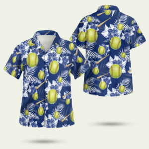 Softball baseball royal blue hawaiian shirt 1