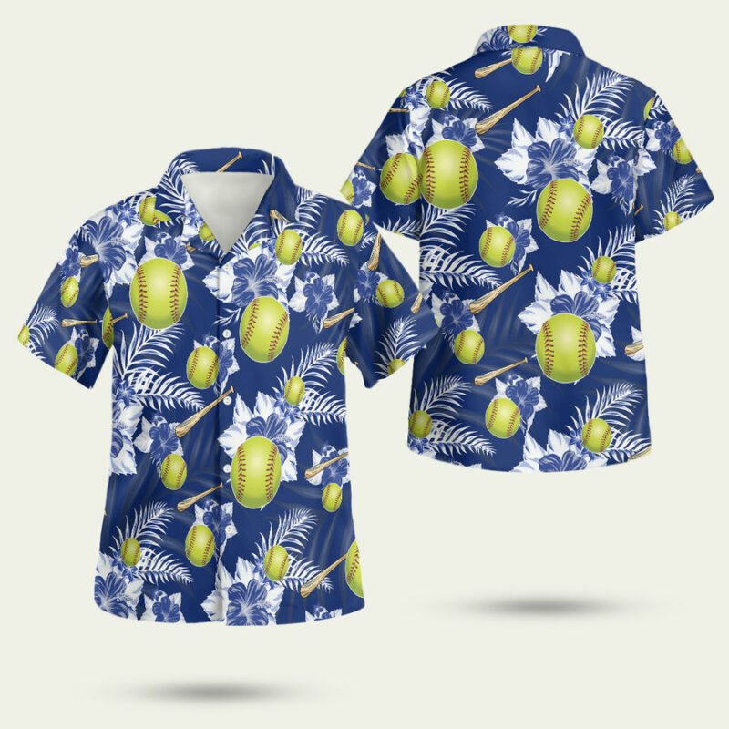 Softball Baseball Royal Blue Hawaiian Shirt 1