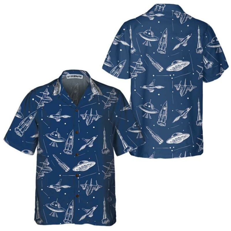 Space Aircraft Seamless Pattern Navy Hawaiian Shirt