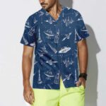 Space Aircraft Seamless Pattern Navy Hawaiian Shirt Front 1