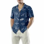 Space Aircraft Seamless Pattern Navy Hawaiian Shirt Front 2