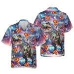 Space Cat Eat Pizza Dinosaur Hawaiian Shirt