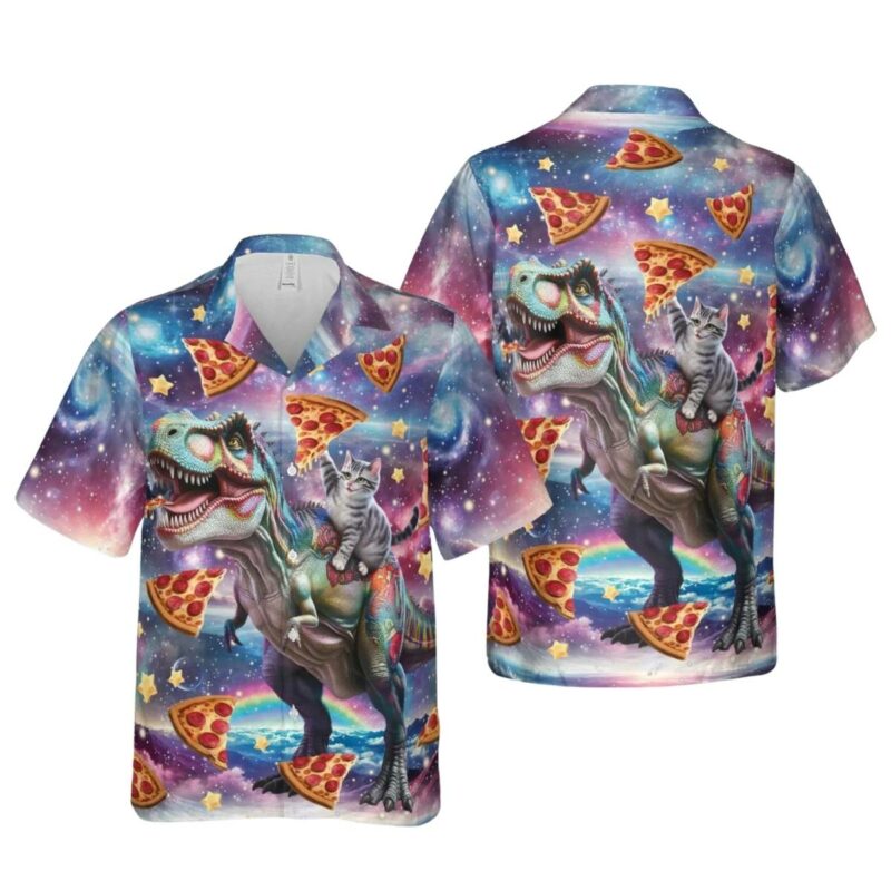 Space Cat Eat Pizza Dinosaur Hawaiian Shirt