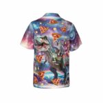 Space Cat Eat Pizza Dinosaur Hawaiian Shirt Back