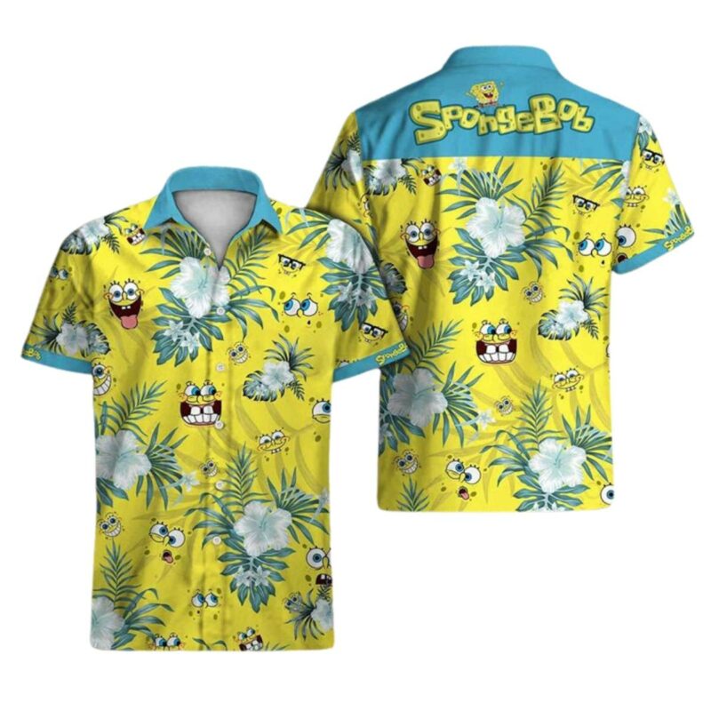 Spongebob Cartoon Hibiscus Yellow Pattern Hawaiian Shirt