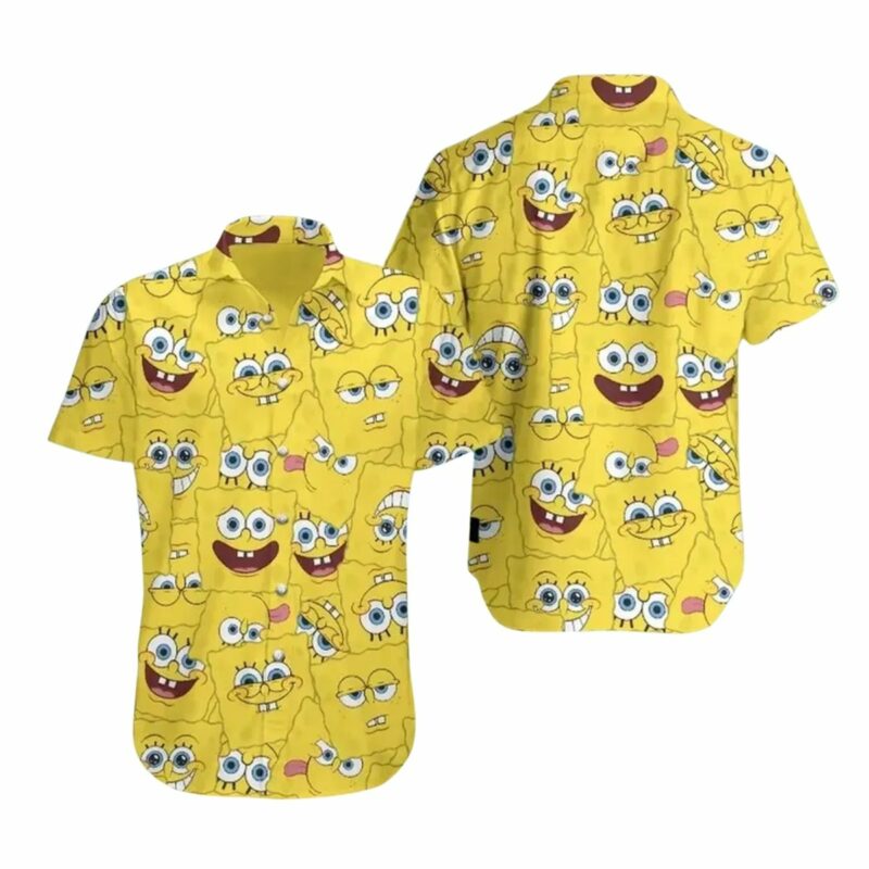 Spongebob Face Yellow Pattern Hawaiian Shirt