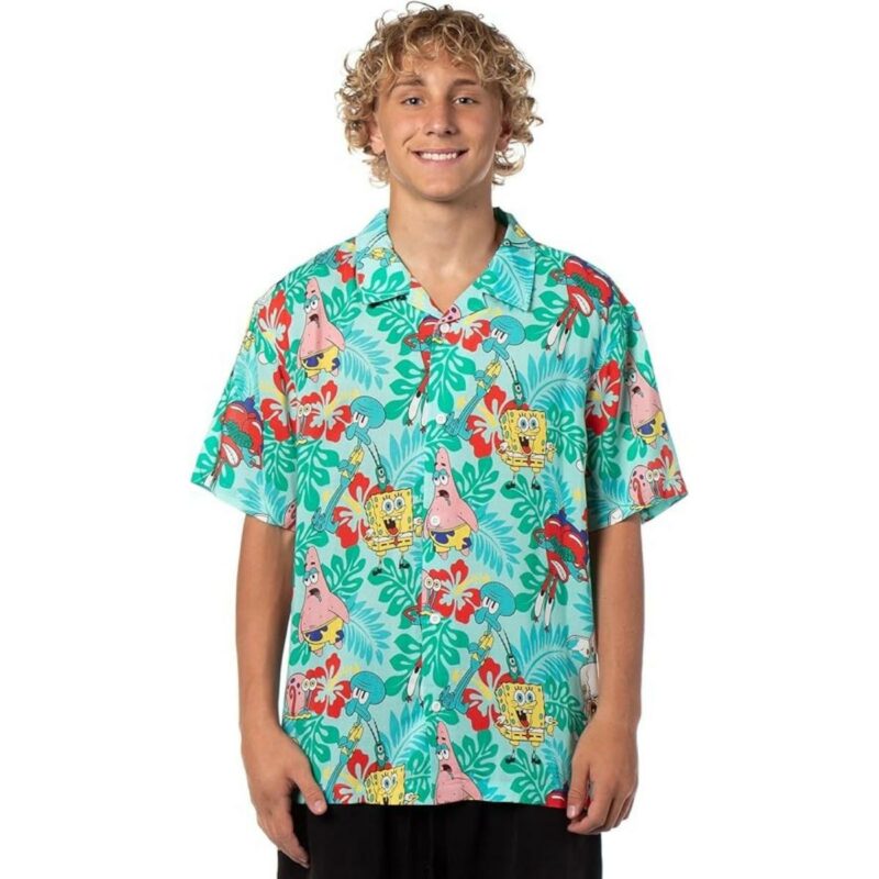 Spongebob Squarepants Character Floral Hawaiian Shirt