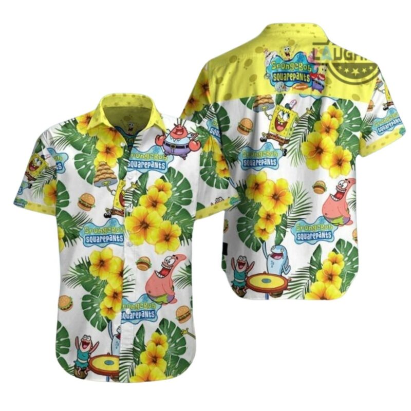 Spongebob White And Yellow Pattern Hawaiian Shirt