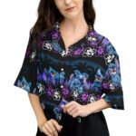Stitch and Lilo Coconut Trees Purple Pattern Hawaiian Shirt Front