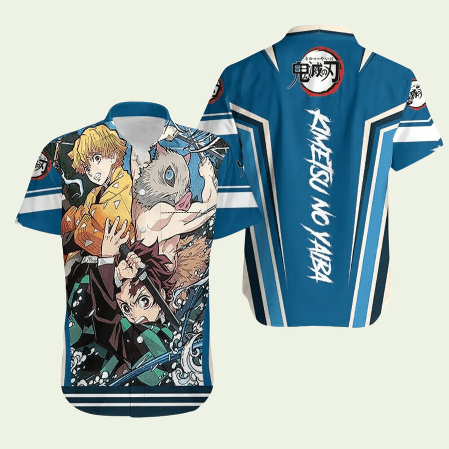 Tanjiro Zenitsu Inosuke Blue Kimetsu No Yaiba Trendy Hawaiian Shirt ...