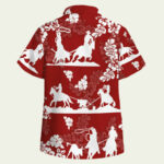 Team roping red hibiscus hawaiian shirt back