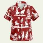 Team roping red hibiscus hawaiian shirt front