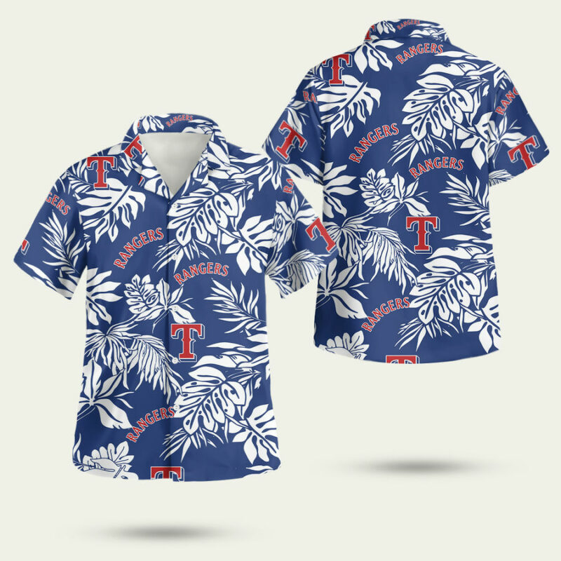 Texas Rangers Tropical Flower Short Sleeve Hawaiian Shirt