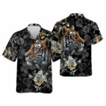 Tiger Floral Black Pattern Hawaiian Shirt