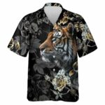 Tiger Floral Black Pattern Hawaiian Shirt Front