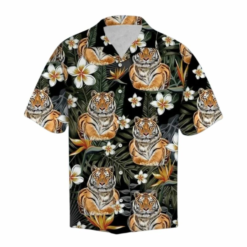 Tiger With Plumeria In Forest Hawaiian Shirt