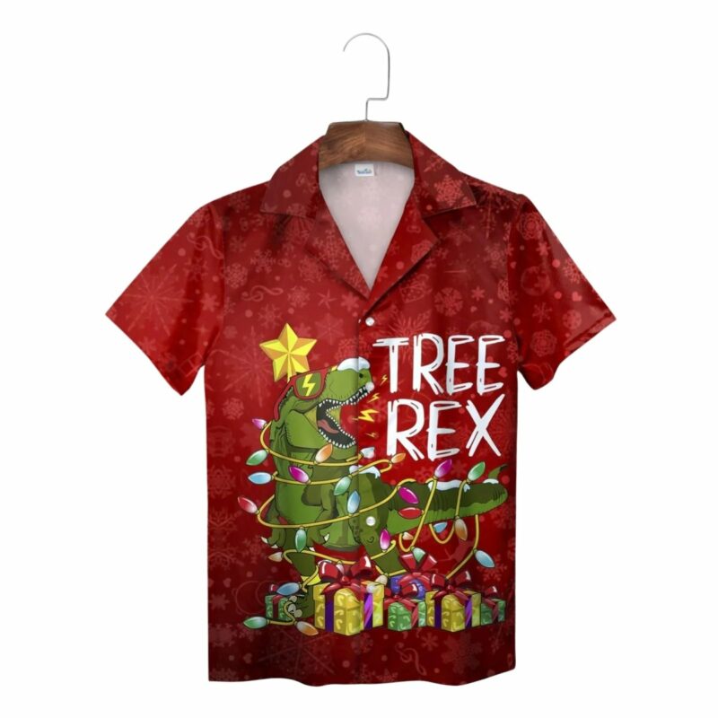 Tree Rex Wrapped Lights Christmas Dinosaur Hawaiian Shirt