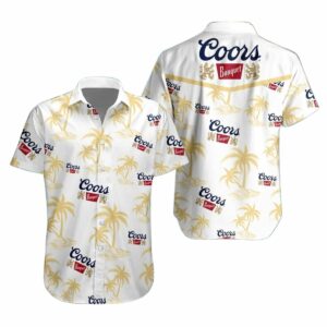 Tropical Coors Banquet Coconut Island White Pattern Hawaiian Shirt