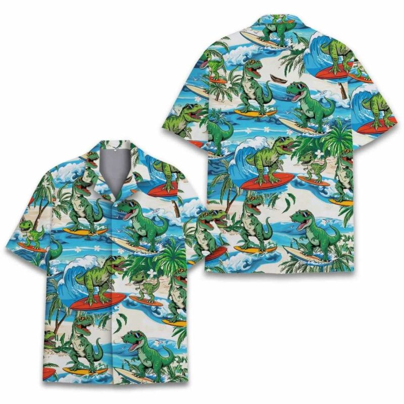 Tropical Dinosaur Surfing Hawaiian Shirt