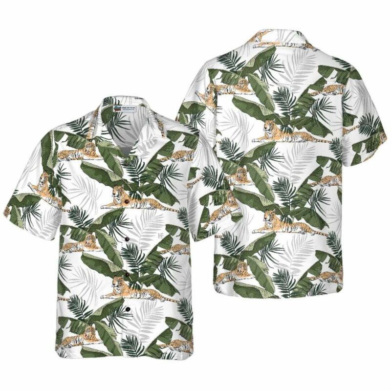 Tropical Tiger White Pattern Hawaiian Shirt