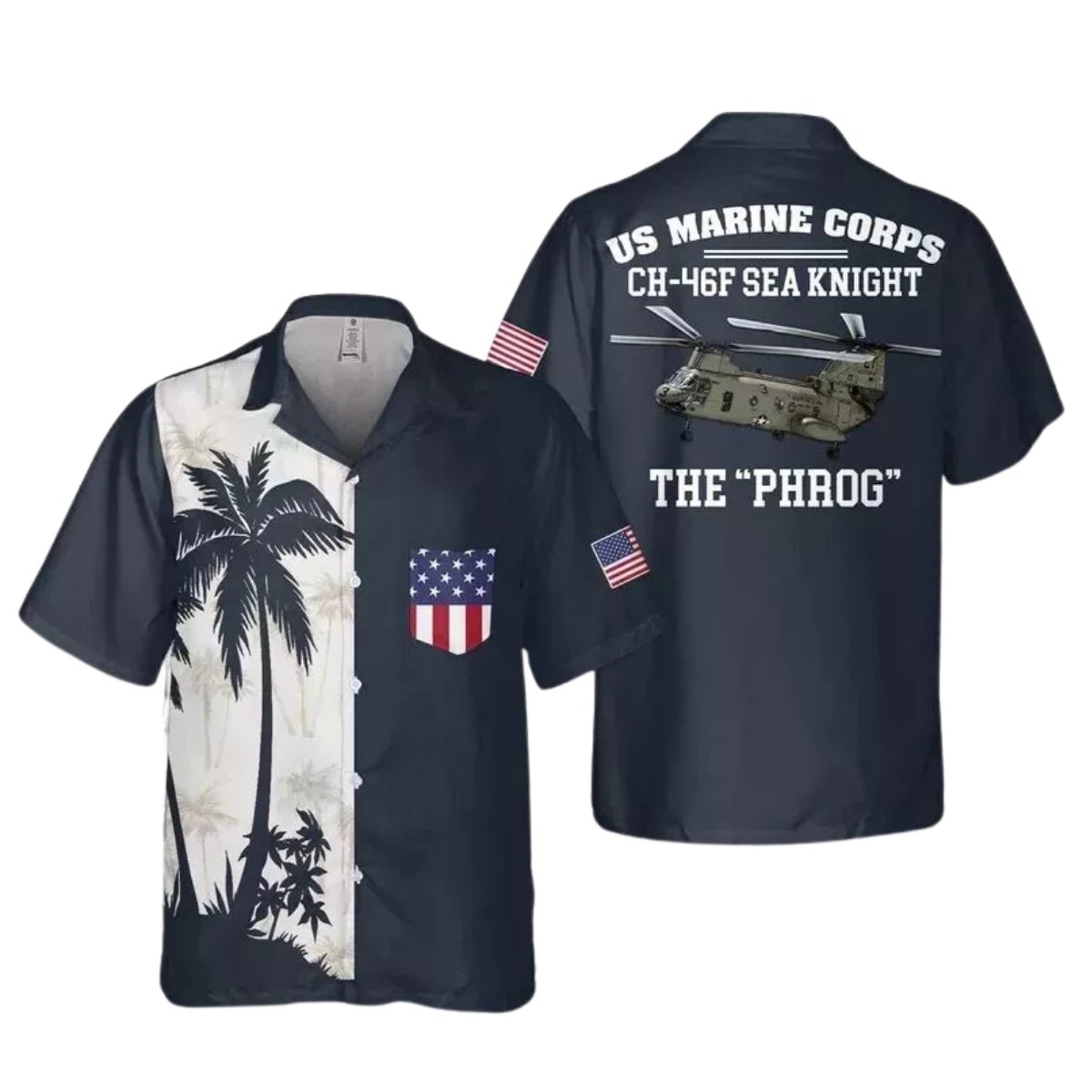 Us Marine Corps Ch 46F Sea Knight The Phrog Pocket Hawaiian Shirt