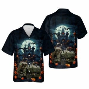 US Marine Corps High Mobility Artillery Rocket System M142 HIMARS Halloween Hawaiian Shirt