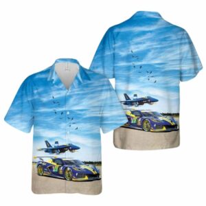 US Navy Blue Angels Chevrolet Corvette C8R Hawaiian Shirt