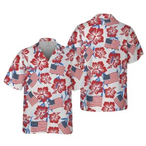 USA Flag Hibiscus 4th of July Independence Day Hawaiian Shirt