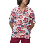 USA Flag Hibiscus 4th of July Independence Day Hawaiian Shirt Front 1