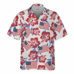 USA Flag Hibiscus 4th of July Independence Day Hawaiian Shirt Front