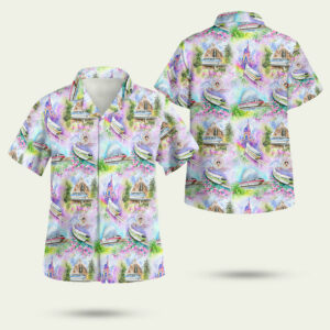 Watercolor disney monorail hawaiian shirt 1