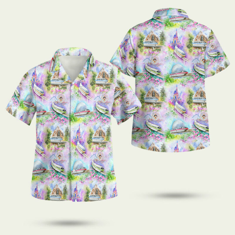 Watercolor Disney Monorail Hawaiian Shirt 1