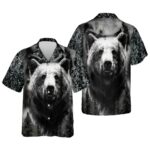 Wild Bear Black And White Portrait Hawaiian Shirt