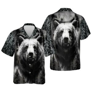 Wild Bear Black And White Portrait Hawaiian Shirt