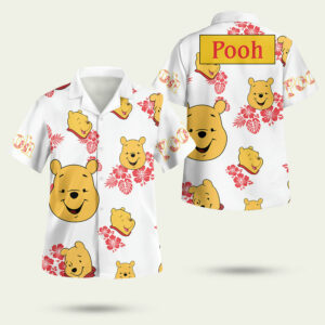 Winnie the pooh disney cartoon fan gift funny pooh bear face hibiscus disney hawaiian shirt