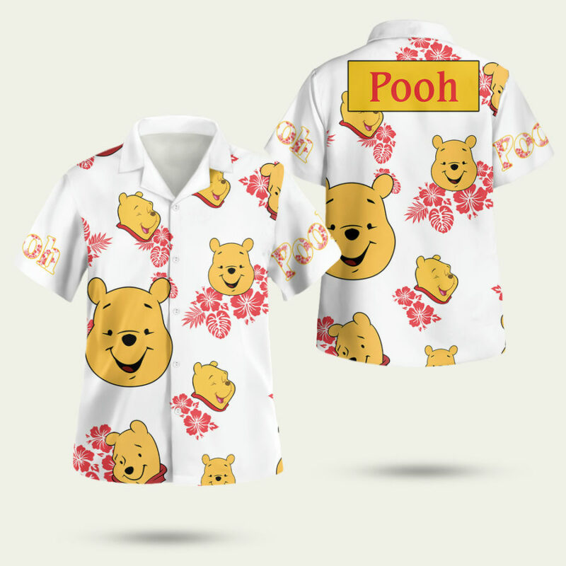Winnie The Pooh Disney Cartoon Fan Gift Funny Pooh Bear Face Hibiscus Disney Hawaiian Shirt