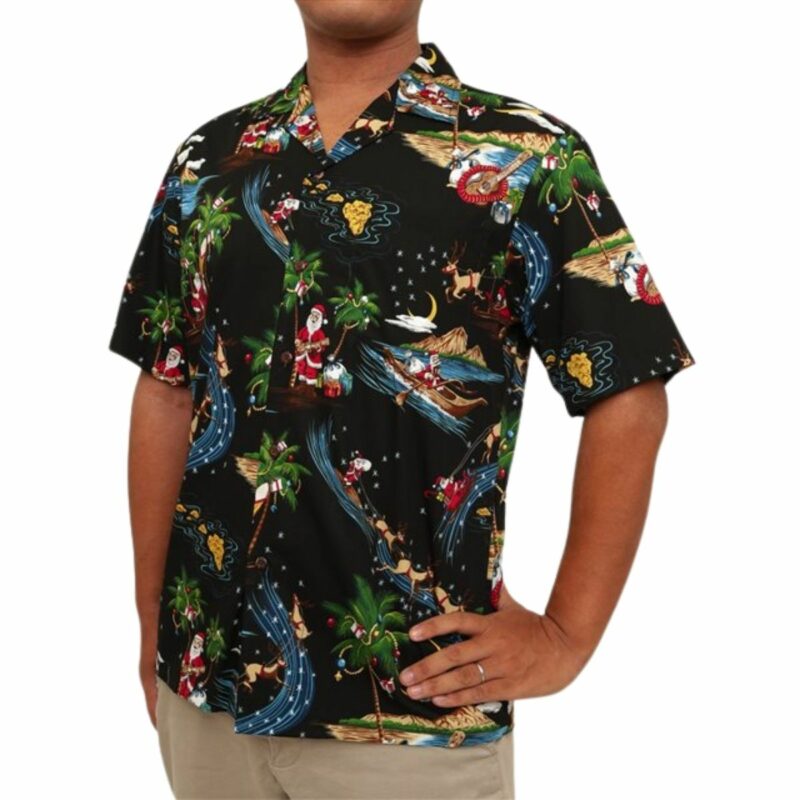 Xmas Santa Claus Tropical Black Hawaiian Shirt
