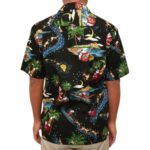 Xmas Santa Claus Tropical Black Hawaiian Shirt Back