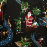 Xmas Santa Claus Tropical Black Hawaiian Shirt Front