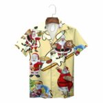 Yellow Santa Claus With Pizza And Beer Fun Christmas Hawaiian Shirt